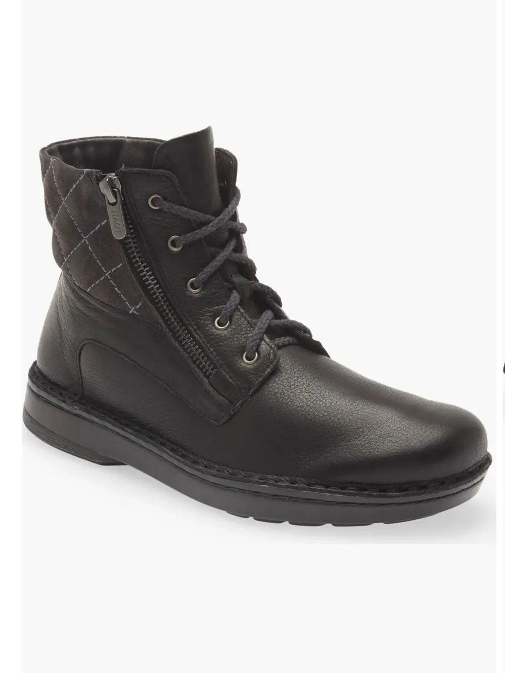 Naot Black Leather Lace Up Ankle Boots Side Zip Comfort Walking Shoes Women 6.5